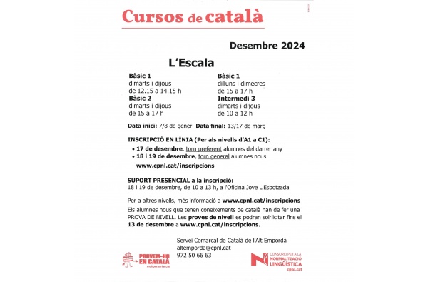 Formació d'Adults. Inscripcions cursos català gener-març 2025